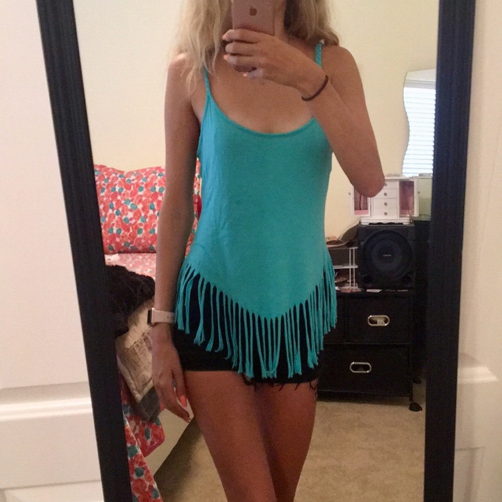 G by Guess Blue Fringe Tank Top
